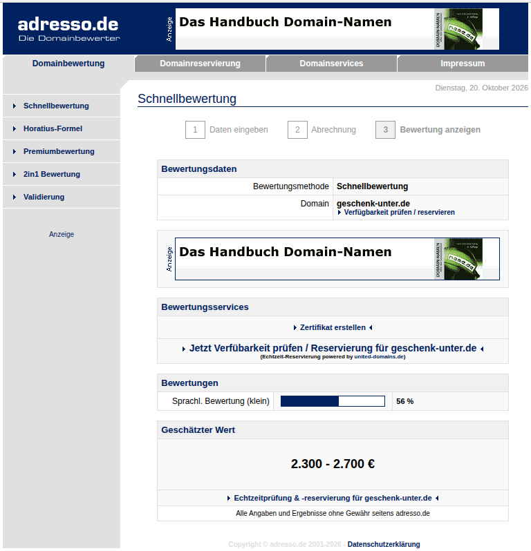 Schnellbewertung von adresso.de für geschenk-unter.de